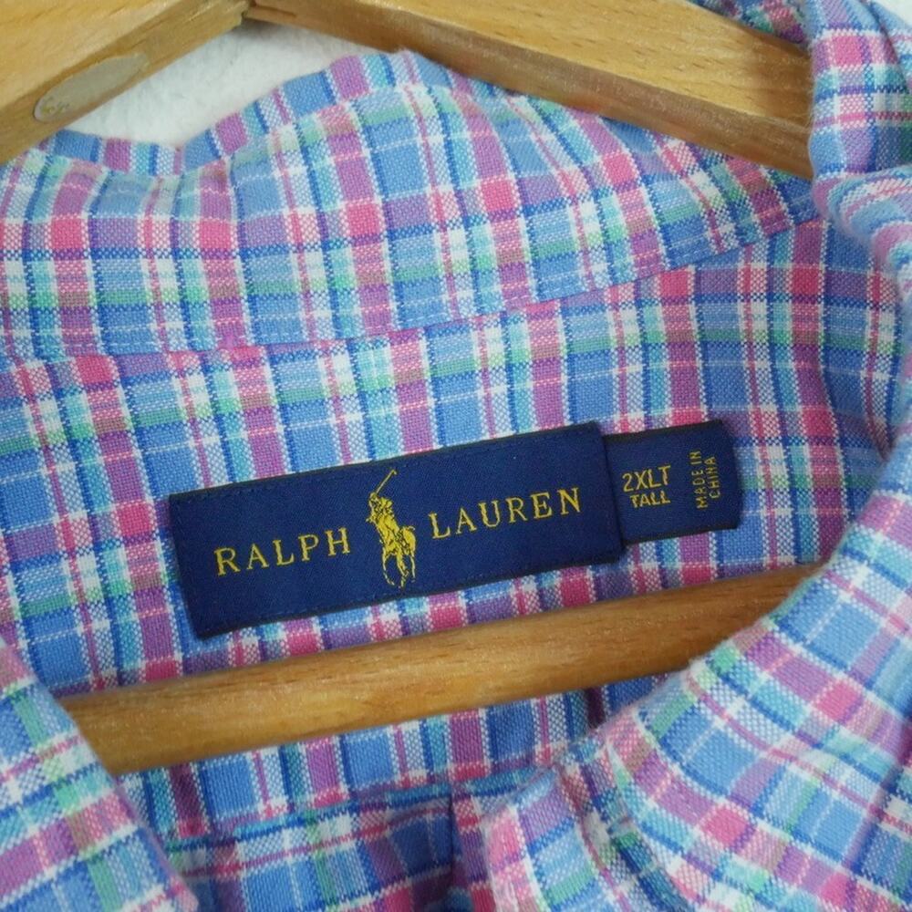 Ralph Lauren 2XLT Button Down Shirt Flesh Pony Long Sleeve Pastel Plaid Preppy - Picture 2 of 6